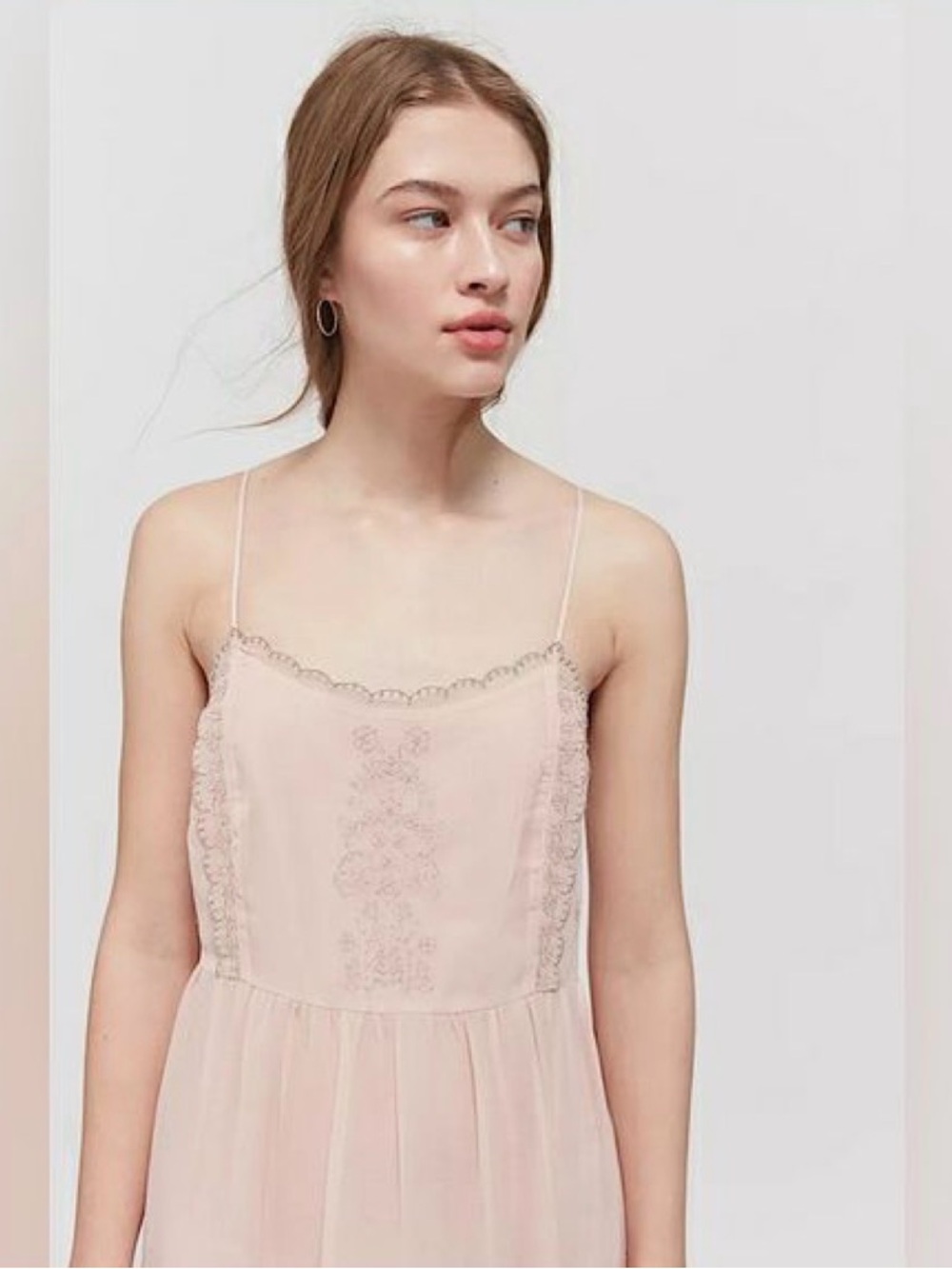 Urban Outfitters Blush Pink Hanna Embroidered Maxi Slip Dress